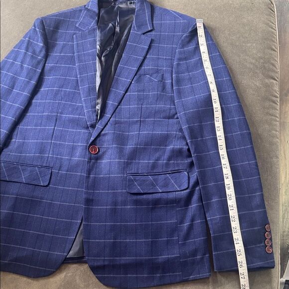 Men’s Blue Plaid 3 Piece Slim Fit Suit Notched Lapel Jacket 40 Pants 36 NWOT - Picture 6 of 16